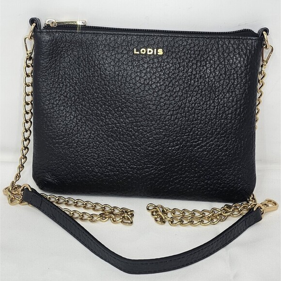 Lodis Handbags - Lodis Emily 5 In 1 Convertible Black Pebbled Leather Chain Strap Crossbody Bag